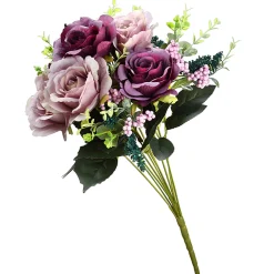 Artificial Floral Bouquet, Vine Stem Base, Decorated With Purple And Pink Rose Blooms, Berry Clusters, Seed Pods, Leafy Greens, Spring Collection, 19 Inches^National Tree Company Cheap