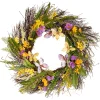 Artificial Spring Hanging Wreath, Woven Branch Base, Decorated With Butterflies, Fern Fronds, Berry Clusters, Leafy Greens, Spring Collection, 24 Inches^National Tree Company Outlet