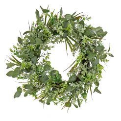Artificial Wreath Decoration, Green, Woven Branch Base, Decorated With Eucalyptus Leaves, Flowing Green Stems, Spring Collection, 22 Inches^National Tree Company Best Sale