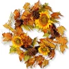 Hot National Tree Company Artificial Autumn Wreath, Decorated With Sunflowers, Pinecones, Berry Clusters, Corncobs, Maple Leaves, Autumn Collection, 24 In