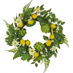Artificial Spring Wreath, Woven Branch Base, Decorated With Lemons, Artichokes, Daisy Blooms, Leafy Greens, Spring Collection, 22 Inches^National Tree Company Store