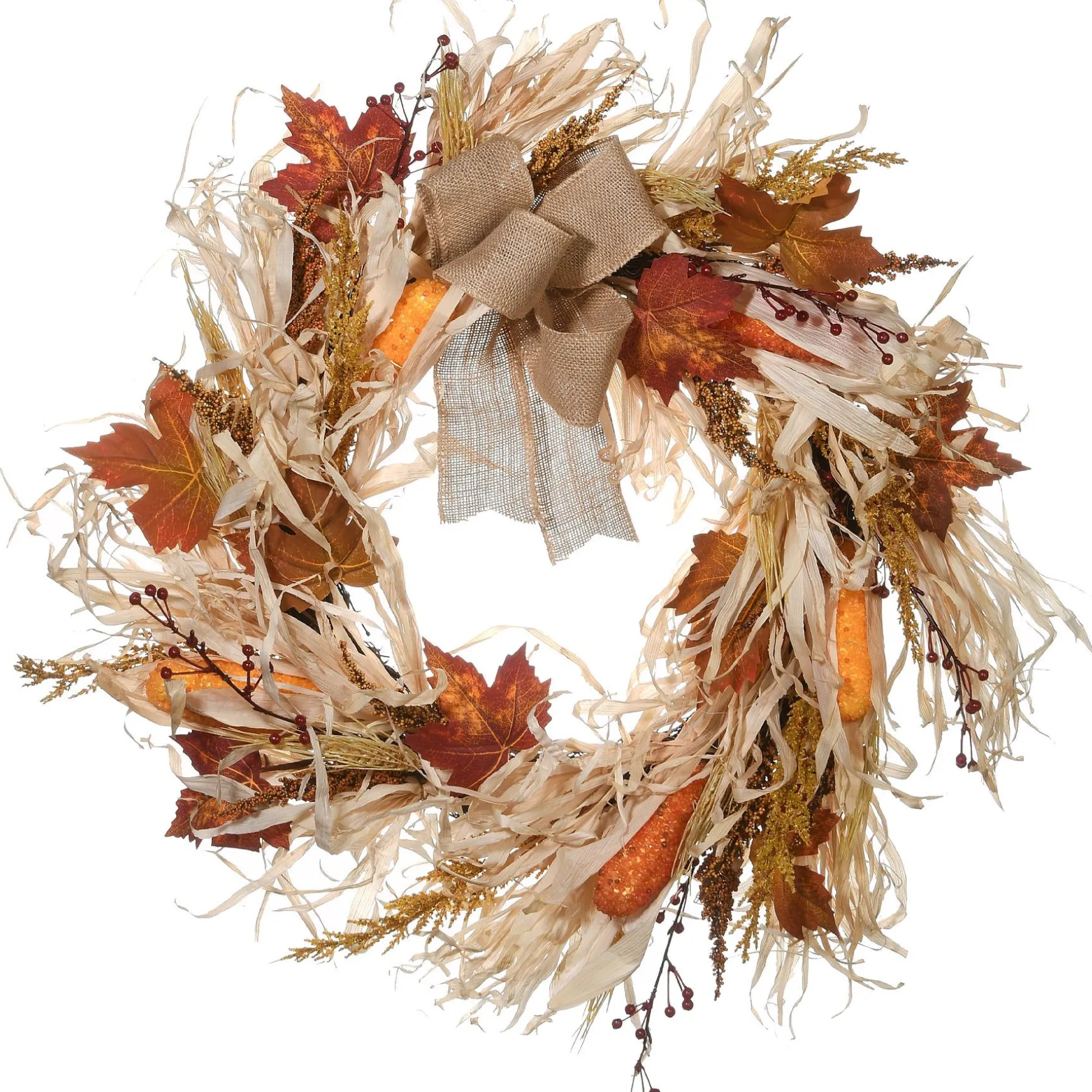 Cheap National Tree Company Artificial Autumn Wreath, Decorated With Raffia Leaves, Corn Cobs, Berry Clusters, Autumn Collection, 24 Inches