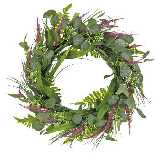 Artificial Wreath Decoration, Green, Woven Branch Base, Decorated With Eucalyptus Leaves, Lavender, Flowing Green Stems, Spring Collection, 22 Inches^National Tree Company Shop