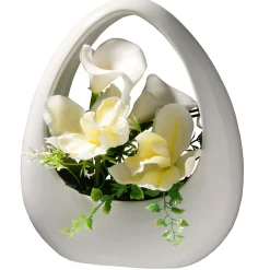Artificial Potted Flowers, White Lilies And Orchids, Includes White Base, Spring Collection, 9 Inches^National Tree Company Flash Sale