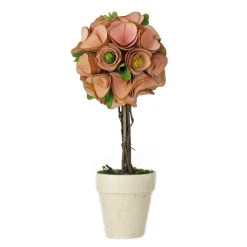 Artificial Spring Topiary, Pink, Decorated With Pink Floral Blooms, White Pot Base, Spring Collection, 12 Inches^National Tree Company Flash Sale
