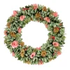 Artificial Wreath Decoration, Multi, Lightweight Foam Base, Decorated With Pink And Brown Assorted Wood Cut Flowers, Flowing Green Leaves, Spring Collection, 18 Inches^National Tree Company Hot