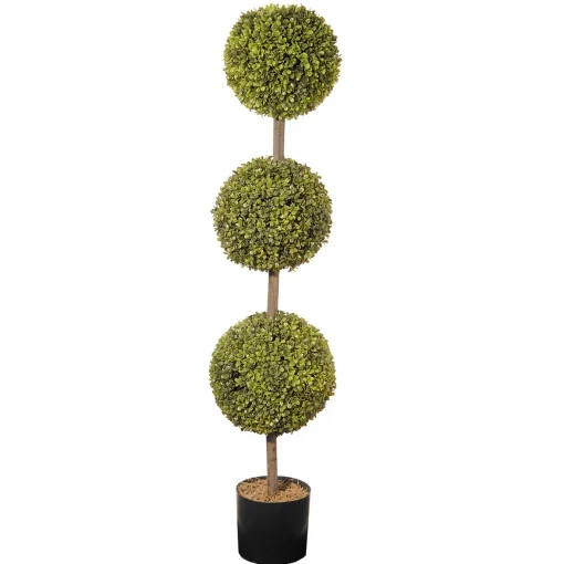 Artificial Potted Three Ball Topiary, Boxwood, Includes Black Pot Base, Spring Collection, 4 Feet^National Tree Company Online