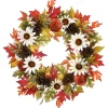 New National Tree Company Artificial Autumn Wreath, Decorated With Pumpkin Gourds, Pine Cones, Maple Leaves, Sunflower Blooms, Autumn Collection, 32 Inches