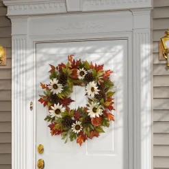 New National Tree Company Artificial Autumn Wreath, Decorated With Pumpkin Gourds, Pine Cones, Maple Leaves, Sunflower Blooms, Autumn Collection, 32 Inches