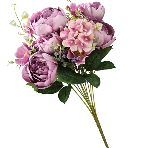 Artificial Floral Bouquet, Vine Stem Base, Decorated With Purple Rose Blooms, Purple Berry Clusters, Seed Pods, Leafy Greens, Spring Collection, 19 Inches^National Tree Company Best Sale