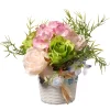 Artificial Potted Flowers, Assorted Flower Blooms, Decorated With Leafy Greens, Includes White Wicker Basket Base, Spring Collection, 7 Inches^National Tree Company Cheap