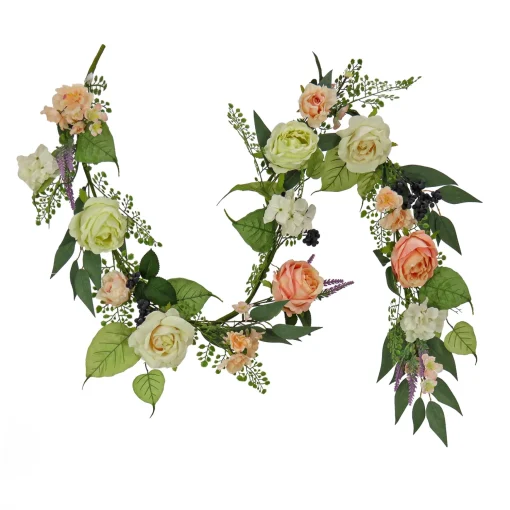 Artificial Spring Garland, Vine Stem Base, Decorated With Rose Blooms, Lavender, Berry Clusters, Leafy Greens, Spring Collection, 6 Feet^National Tree Company Cheap