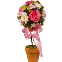 Artificial Potted Plant, Rose And Hydrangea, Decorated With Pink Bow, Includes Classic Grower'S Pot, Spring Collection, 14 Inches^National Tree Company Online