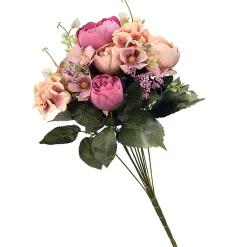 Artificial Floral Bouquet, Vine Stem Base, Decorated With Pink Rose Blooms, Purple Berry Clusters, Seed Pods, Leafy Greens, Spring Collection, 19 Inches^National Tree Company Best