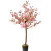 Artificial Potted Plant, Cherry Blossom, Decorated With Pink Flower Blooms, Leaves, Includes Black Pot Base, Spring Collection, 4 Feet^National Tree Company Cheap