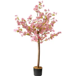Artificial Potted Plant, Cherry Blossom, Decorated With Pink Flower Blooms, Leaves, Includes Black Pot Base, Spring Collection, 4 Feet^National Tree Company Cheap