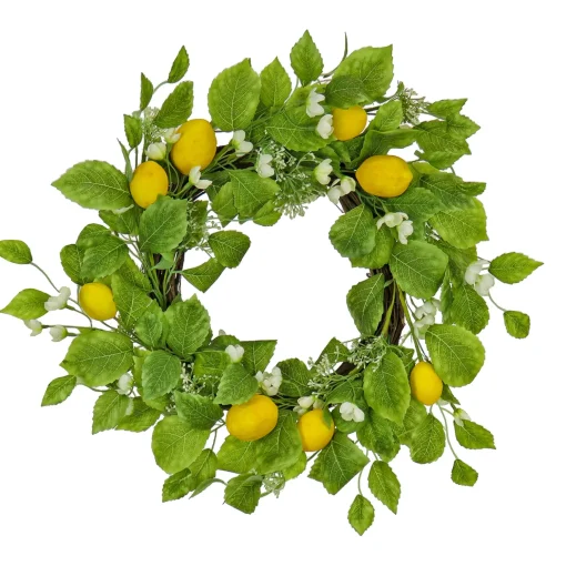 Artificial Spring Wreath, Woven Branch Base, Decorated With Lemons, Flower Blooms, Leafy Greens, Spring Collection, 22 Inches^National Tree Company Sale