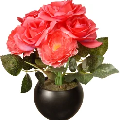 Artificial Potted Flowers, Pink Roses, Includes Black Base, Spring Collection, 9 Inches^National Tree Company Outlet