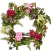 Artificial Hanging Wreath, Woven Branch Base, Red, Pink And Yellow Hydrangea Blooms, Berry Clusters, Wild Flowers, Fern Fronds, Spring Colelction, 22 Inches^National Tree Company Clearance