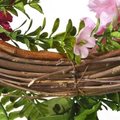 Artificial Hanging Wreath, Woven Branch Base, Red, Pink And Yellow Hydrangea Blooms, Berry Clusters, Wild Flowers, Fern Fronds, Spring Colelction, 22 Inches^National Tree Company Clearance