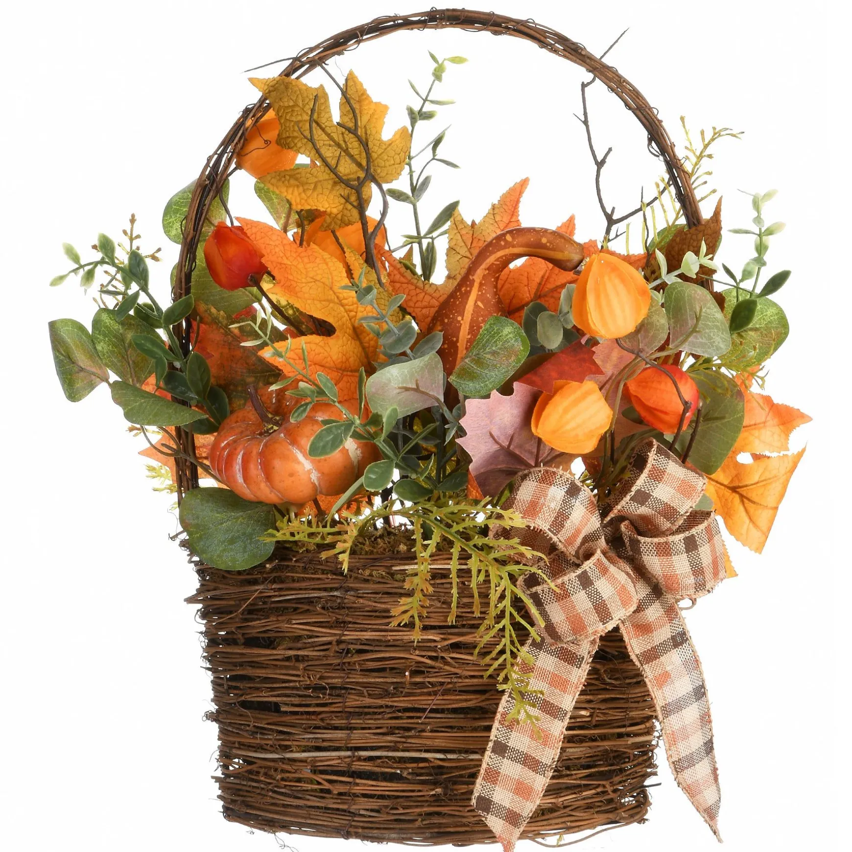 Best Sale National Tree Company Artificial Flowers In Wicker Basket, Decorated With Pumpkins, Gourds, Flower Buds, Burlap Bows, Maple Leaves, Autumn Collection, 17 In