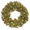 Artificial Hanging Wreath, Woven Branch Base, Decorated With Yellow, White, Pink And Blue Flower Blooms, Green Ivy, Berries, Spring Collection, 19 Inches^National Tree Company Outlet