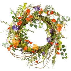 Artificial Hanging Wreath, Woven Branch Base, Decorated With Assorted Flowers, Leafy Greens, Spring Collection, 22 Inches^National Tree Company Flash Sale