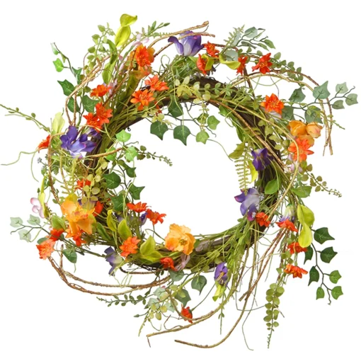 Artificial Hanging Wreath, Woven Branch Base, Decorated With Assorted Flowers, Leafy Greens, Spring Collection, 22 Inches^National Tree Company Flash Sale