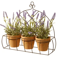 Artificial Potted Plants In Metal Holder, Decorated With Lavender Plants, Classic Pot Bases, Ornate Metal Holder, 3 Plants, Spring Collection, 13 Inches^National Tree Company Outlet