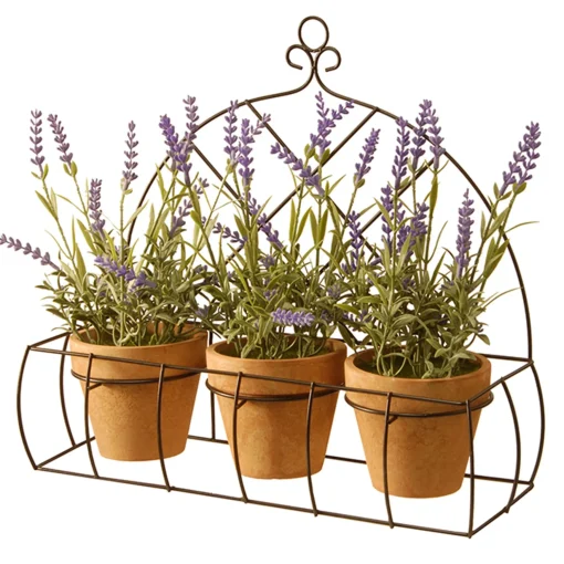Artificial Potted Plants In Metal Holder, Decorated With Lavender Plants, Classic Pot Bases, Ornate Metal Holder, 3 Plants, Spring Collection, 13 Inches^National Tree Company Outlet