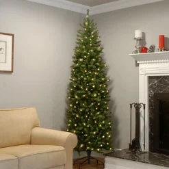 Clearance National Tree Company Artificial Pre-Lit Slim Christmas Tree, Green, Kingswood Fir, Dual Color Led Lights, Includes Powerconnect And Stand, 7 Feet
