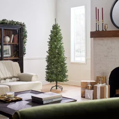 Best National Tree Company Artificial Pre-Lit Slim Christmas Tree, Green, Kingswood Fir, Clear Lights, Includes Stand, 6.5 Feet