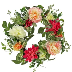 Artificial Wreath Decoration, Pink, Woven Branch Base, Decorated With Mixed Flower Blooms, Flowing Green Stems, Spring Collection, 22 Inches^National Tree Company Online
