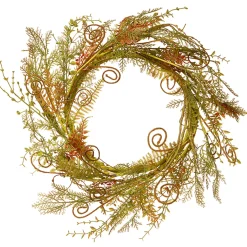 Artificial Hanging Wreath, Vine Stem Base, Decorated With Fern Fronds, Curled Branch Sprigs, Flowing Green Stems, Spring Collection, 22 Inches^National Tree Company Best