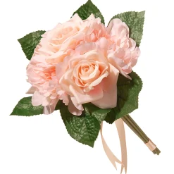 Artificial Floral Bouquet, Vine Stem Base, Decorated With Pink Rose And Peony Blooms, Ribbon, Seed Pods, Leafy Greens, Spring Collection, 12 Inches^National Tree Company Discount