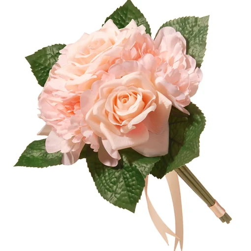 Artificial Floral Bouquet, Vine Stem Base, Decorated With Pink Rose And Peony Blooms, Ribbon, Seed Pods, Leafy Greens, Spring Collection, 12 Inches^National Tree Company Discount