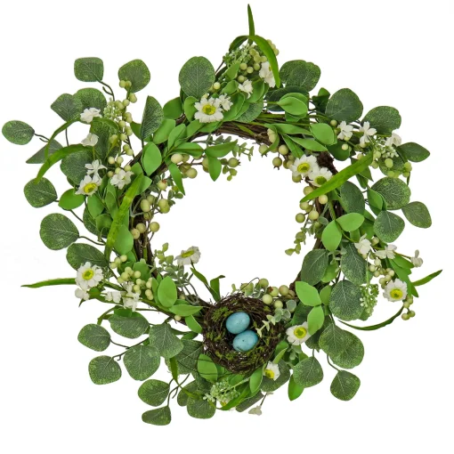 Artificial Spring Wreath, Woven Branch Base, Decorated With Spring Blooms, Berries, Bird'S Nest With Pastel Eggs, Spring Collection, 20 Inches^National Tree Company Cheap