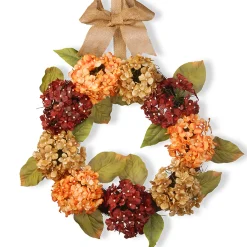 Artificial Autumn Wreath, Decorated With Hydrangeas, Elm Leaves, Burlap Ribbon, Autumn Collection, 24 In^National Tree Company Flash Sale