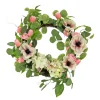 Artificial Wreath Decoration, Pink, Woven Branch Base, Decorated With Hydrangea And Tulip Blooms, Eucalyptus Leaves, Flowing Green Stems, Spring Collection, 22 Inches^National Tree Company Discount