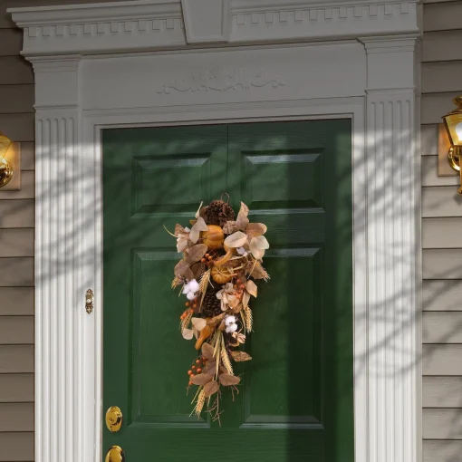 Best National Tree Company Artificial Autumn Teardrop, Decorated With Pine Cones, Berry Clusters, Pumpkins, Assorted Leaves, Autumn Collection, 30 Inches
