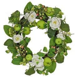 Artificial Spring Wreath, Woven Branch Base, Decorated With Rose Blooms, Apples, Leafy Greens, Spring Collection, 24 Inches^National Tree Company Sale