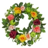 Artificial Spring Wreath, Woven Branch Base, Decorated With Rose And Peony Blooms, Apples, Leafy Greens, Spring Collection, 22 Inches^National Tree Company Hot