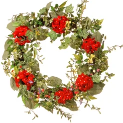 Artificial Hanging Wreath, Woven Branch Base, Decorated With Red Flower Blooms, Flowing Green Stems, Spring Collection, 32 Inches^National Tree Company Best Sale
