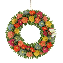 Artificial Wreath Decoration, Multi, Lightweight Foam Base, Decorated With Colorful Assorted Wood Cut Flowers, Flowing Green Leaves, Spring Collection, 20 Inches^National Tree Company Cheap