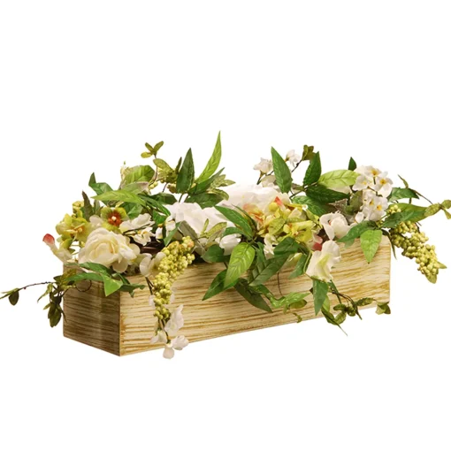 Artificial Candleholder Table Decoration, Wooden Natural Box Base, Decorated With Flower Blooms, Berry Clusters, Leafy Greens, Holds 3 Pillar Candles, Spring Collection, 22 Inches^National Tree Company Discount