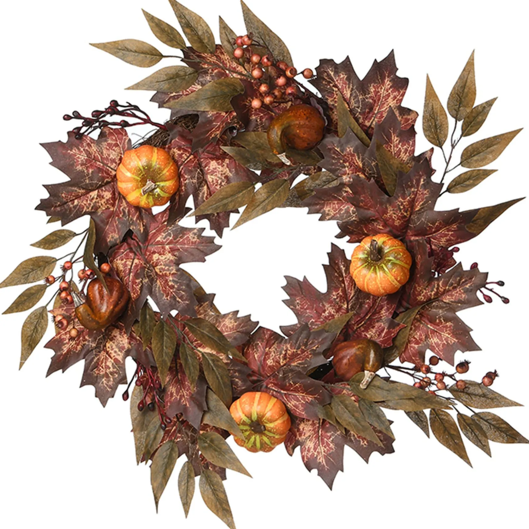 Best Sale National Tree Company Artificial Autumn Wreath, Decorated With Pumpkins, Berry Clusters, Ivy, Maple Leaves, Autumn Collection, 24 In