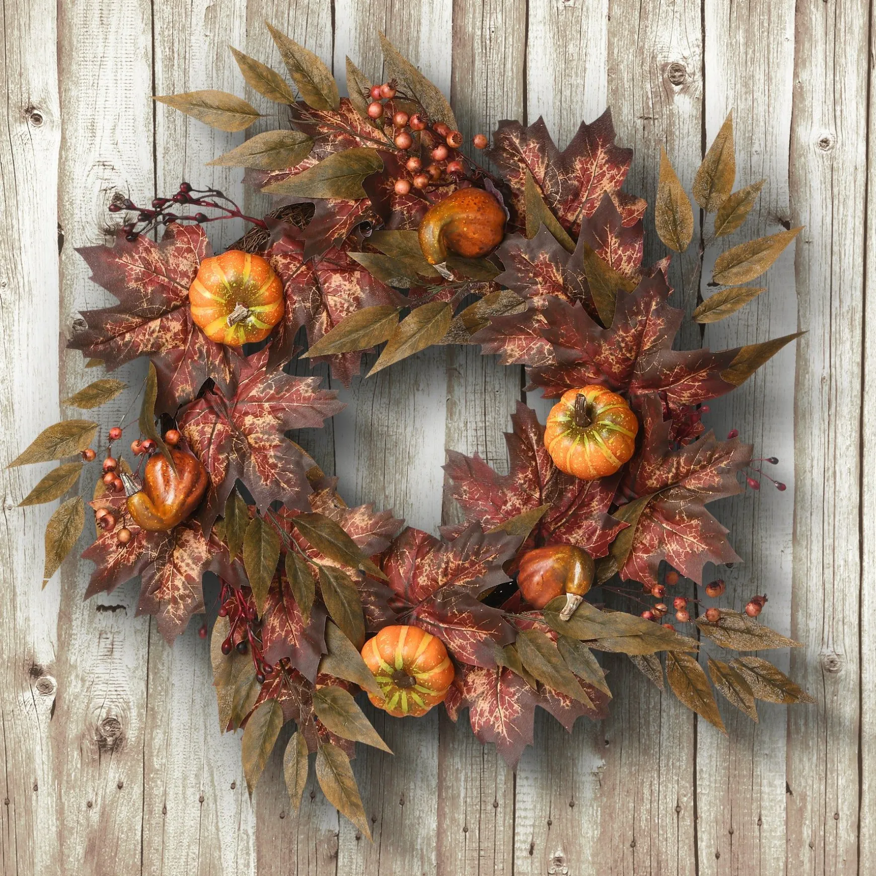 Best Sale National Tree Company Artificial Autumn Wreath, Decorated With Pumpkins, Berry Clusters, Ivy, Maple Leaves, Autumn Collection, 24 In