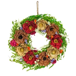Artificial Wreath Decoration, Pink, Woven Branch Base, Decorated With Assorted Spring Flower Blooms, Seed Pods, Flowing Green Stems, Spring Collection, 17 Inches^National Tree Company Cheap