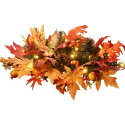 Flash Sale National Tree Company Artificial Pre-Lit Fall Centerpiece, Decorated With Pinecones, Fruit, Berry Clusters, Maple Leaves, Led Lights, Autumn Collection, 24 In