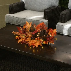 Flash Sale National Tree Company Artificial Pre-Lit Fall Centerpiece, Decorated With Pinecones, Fruit, Berry Clusters, Maple Leaves, Led Lights, Autumn Collection, 24 In